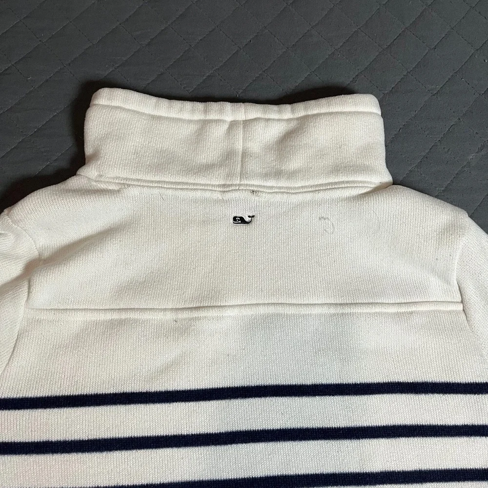 Vineyard Vines Women's Striped Mock Neck Pullover Sweatshirt White/Navy Size M - Picture 6 of 10